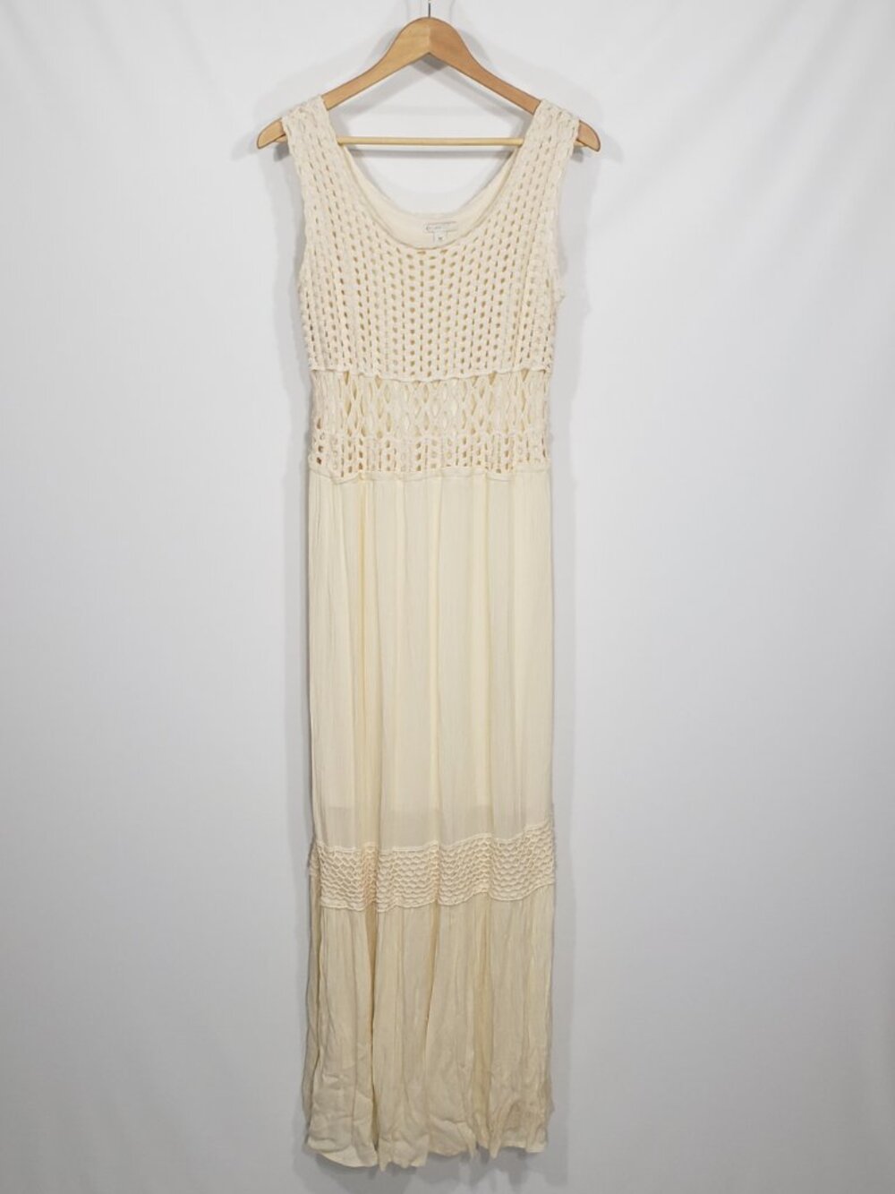 C est 1946 Cream Crochet Sleeveless Maxi Dress Boho Gypsy Cottagecore Medium